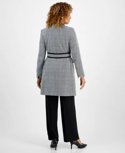 Le Suit Women's Framed Plaid Belted Wide-leg Pantsuit Set, Regular & Petite In Black