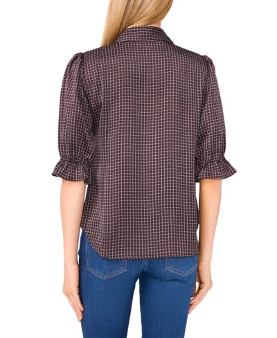 Cece Geo Print Elbow Sleeve Button-up Satin Shirt In Multi