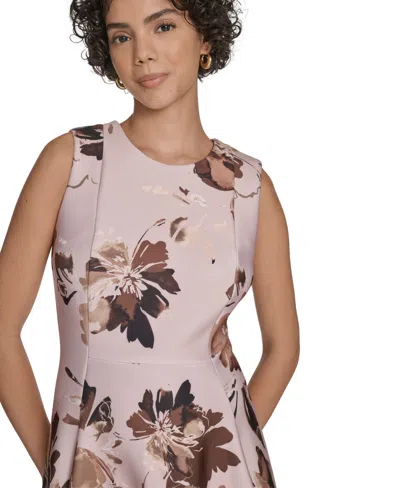 Calvin Klein Plus Size Printed Sleeveless Fit And Flare Dress In Pink
