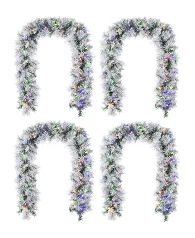 Glitzhome Pre-lit Snow Flocked Greenery Pine Christmas Garlands, Set Of 4 In Multi