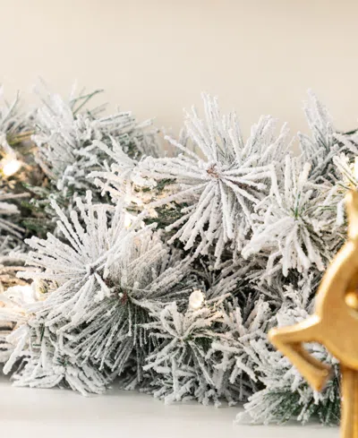 Glitzhome Pre-lit Snow Flocked Greenery Pine Christmas Garlands, Set Of 4 In Multi