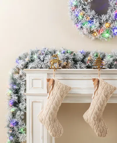 Glitzhome Pre-lit Snow Flocked Greenery Pine Christmas Garlands, Set Of 4 In Multi