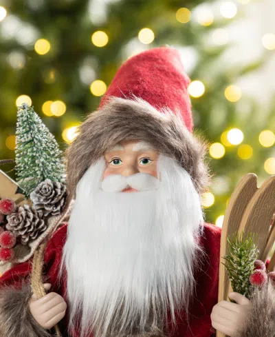 Glitzhome 18" Faux Fur Christmas Woodland Santa Figurine In Multi