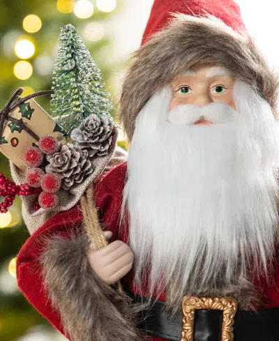 Glitzhome 18" Faux Fur Christmas Woodland Santa Figurine In Multi