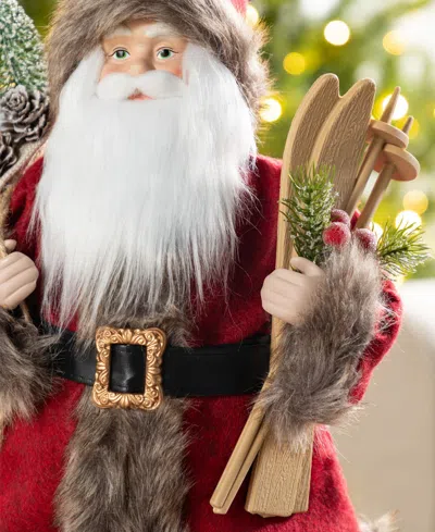 Glitzhome 18" Faux Fur Christmas Woodland Santa Figurine In Multi