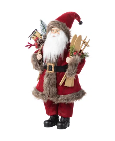 Glitzhome 18" Faux Fur Christmas Woodland Santa Figurine In Multi