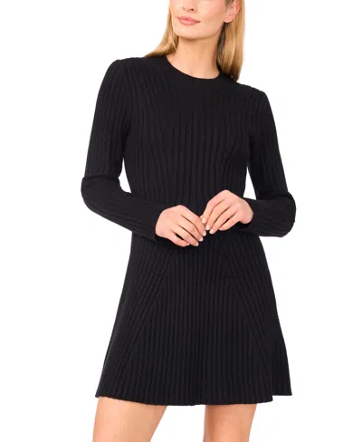 Cece Women's Long Sleeve Ribbed Sweater Dress In Black
