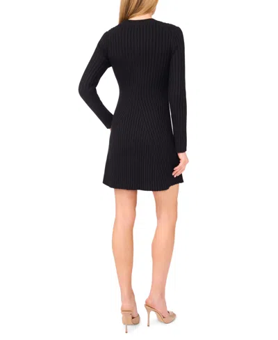 Cece Women's Long Sleeve Ribbed Sweater Dress In Black