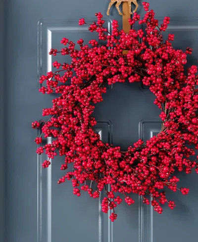 Glitzhome Christmas Red Berries Garland And Matched Wreaths, Set Of 3 In Multi