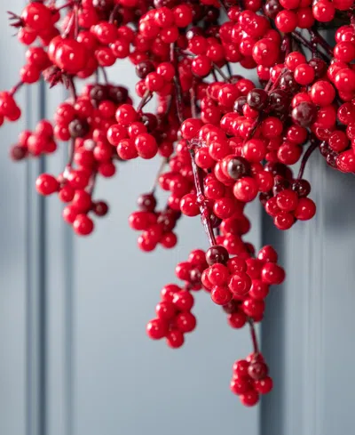 Glitzhome Christmas Red Berries Garland And Matched Wreaths, Set Of 3 In Multi