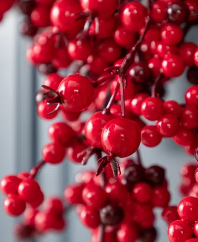 Glitzhome Christmas Red Berries Garland And Matched Wreaths, Set Of 3 In Multi