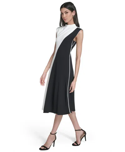 Calvin Klein Women's Colorblock Mock Neck Midi Dress In Multi