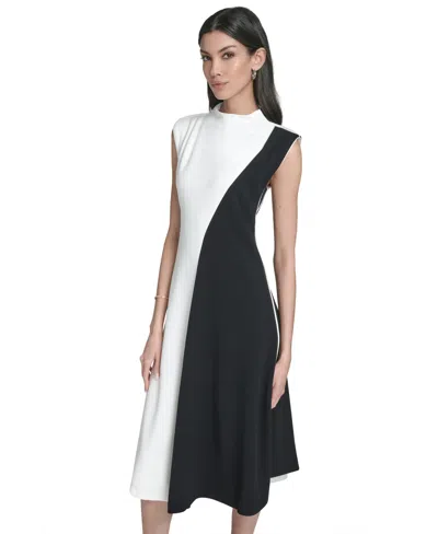 Calvin Klein Women's Colorblock Mock Neck Midi Dress In Multi