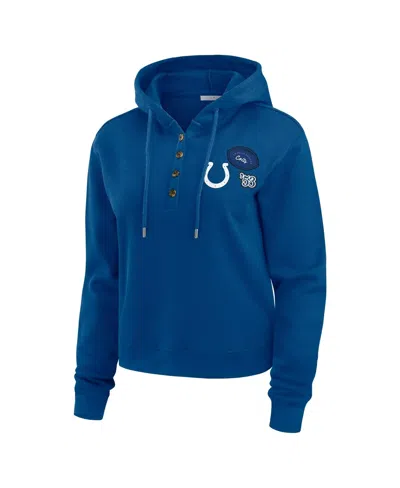 Wear By Erin Andrews Women's Blue Indianapolis Colts Waffle Hoodie Pullover Top In Blue