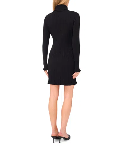 Cece Long Sleeve Rib Turtleneck Sweater Minidress In Black