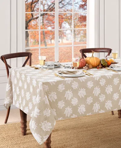Elrene Falling Leaves Jacquard Cotton Tablecloth, 60" X 84" In Neutral