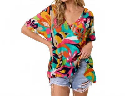 Lovely Melody Colorful Floral Hi-lo Top In Green Multi In Multi
