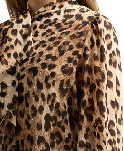 Bcx Juniors Printed Tie-neck Long-sleeve Blouse In Brown