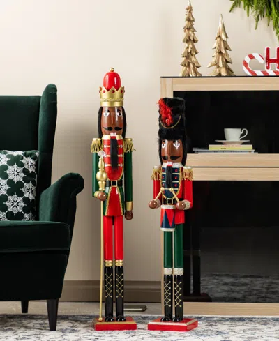Glitzhome 36.5" Wooden Christmas African Soldier Nutcracker In Multi