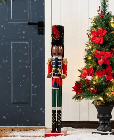Glitzhome 36.5" Wooden Christmas African Soldier Nutcracker In Multi