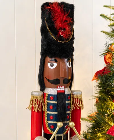 Glitzhome 36.5" Wooden Christmas African Soldier Nutcracker In Multi
