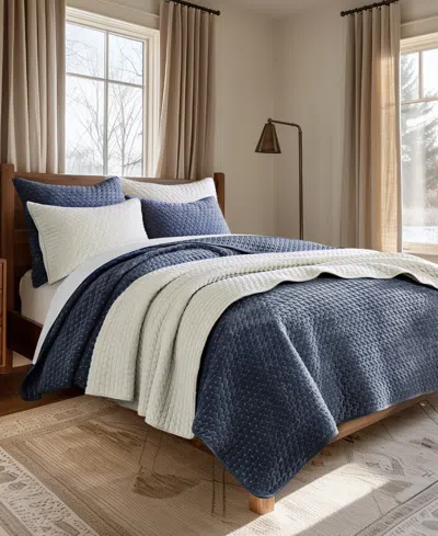 Levtex Velvet Stitch Reversible 3-pc. Quilt Set, King/california King In Blue