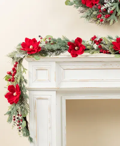 Glitzhome 6" Christmas Magnolia Berry Garland In Multi
