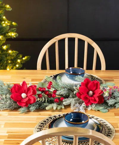 Glitzhome 6" Christmas Magnolia Berry Garland In Multi