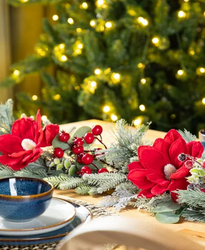 Glitzhome 6" Christmas Magnolia Berry Garland In Multi