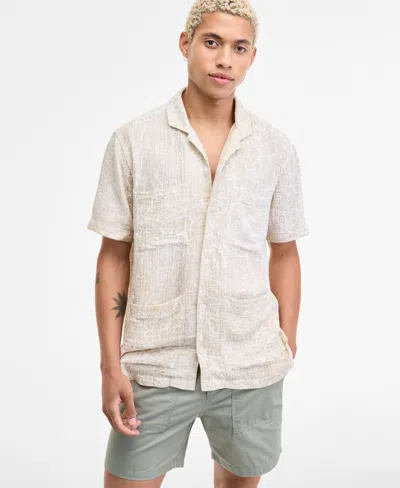 Sun + Stone Sun Stone Mens Camp Mays Regular Fit Printed Button Down Shirt Peter Regular Fit 6 Cotton Field Shor In White