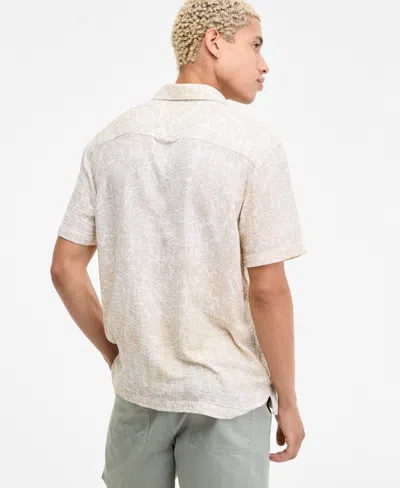 Sun + Stone Sun Stone Mens Camp Mays Regular Fit Printed Button Down Shirt Peter Regular Fit 6 Cotton Field Shor In White