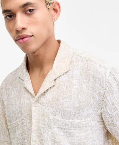 Sun + Stone Sun Stone Mens Camp Mays Regular Fit Printed Button Down Shirt Peter Regular Fit 6 Cotton Field Shor In White