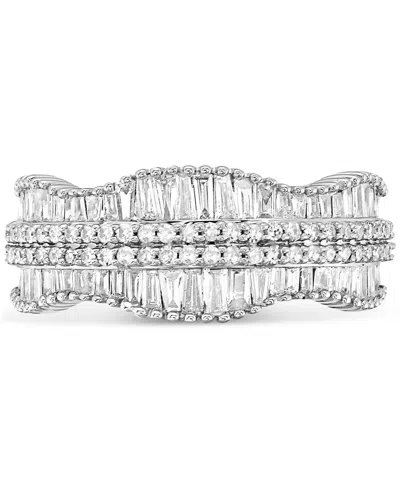 Macy's Diamond Round & Baguette Ring (1 Ct. T.w.) In 10k White Gold In Silver