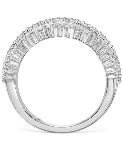 Macy's Diamond Round & Baguette Ring (1 Ct. T.w.) In 10k White Gold In Silver