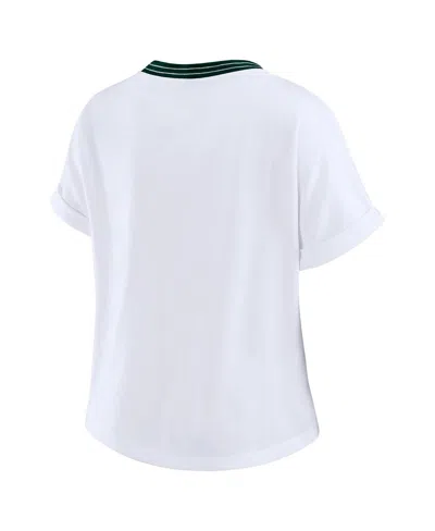 Wear By Erin Andrews Women's White Green Bay Packers Cropped Center Stripe Dolman T-shirt In White
