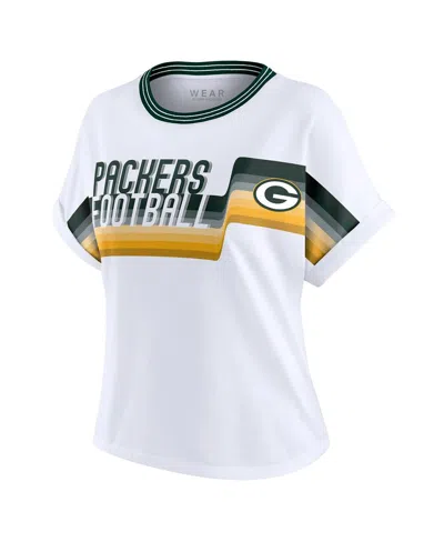 Wear By Erin Andrews Women's White Green Bay Packers Cropped Center Stripe Dolman T-shirt In White