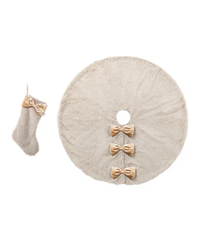Glitzhome Faux Fox Fur Christmas Tree Skirt And Stockings With Bow, Set Of 2 In Multi