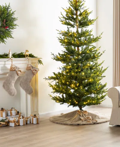 Glitzhome Faux Fox Fur Christmas Tree Skirt And Stockings With Bow, Set Of 2 In Multi