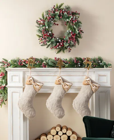 Glitzhome Faux Fox Fur Christmas Tree Skirt And Stockings With Bow, Set Of 2 In Multi