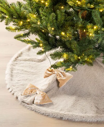 Glitzhome Faux Fox Fur Christmas Tree Skirt And Stockings With Bow, Set Of 2 In Multi