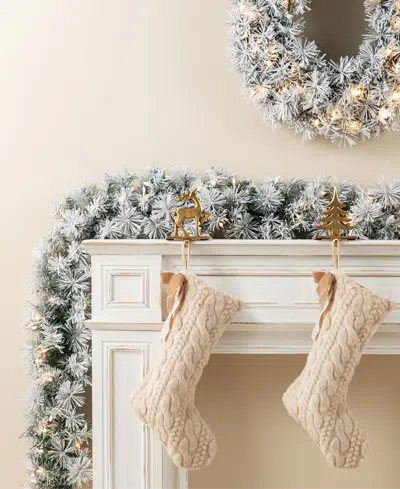 Glitzhome Pre-lit Snow Flocked Greenery Pine Christmas Teardrop And Matched Garlands, Set Of 3 In Multi