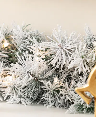 Glitzhome Pre-lit Snow Flocked Greenery Pine Christmas Teardrop And Matched Garlands, Set Of 3 In Multi
