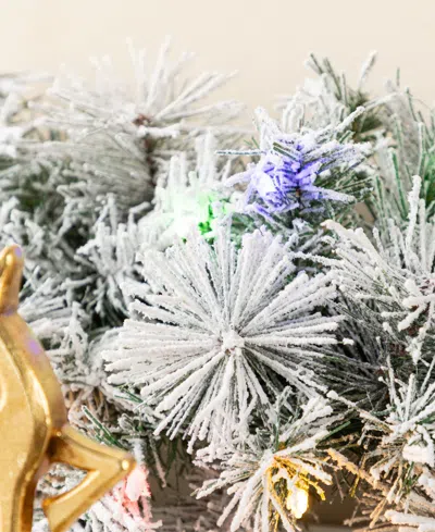 Glitzhome Pre-lit Snow Flocked Greenery Pine Christmas Teardrop And Matched Garlands, Set Of 3 In Multi