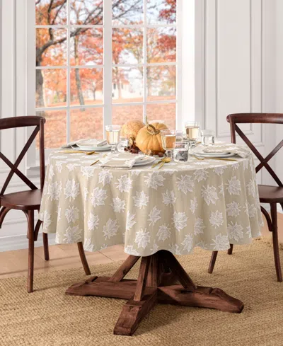 Elrene Falling Leaves Jacquard Cotton Tablecloth, 60" X 84" Oval In Neutral