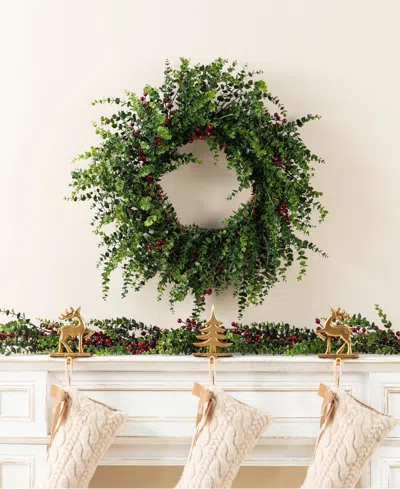 Glitzhome Christmas Greenery Dripping Eucalyptus Wreath And Matched Garlands, Set Of 3 In Multi