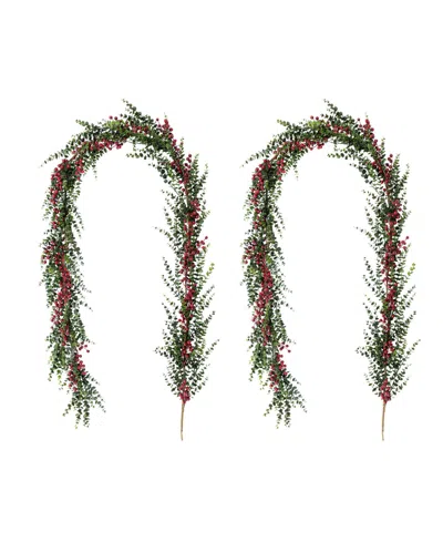 Glitzhome Christmas Greenery Dripping Eucalyptus Garlands With Berries, Set Of 2 In Multi