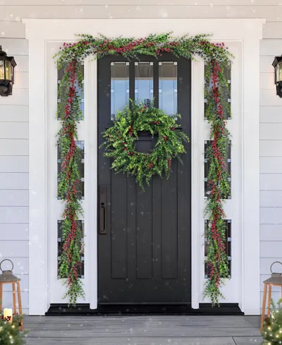 Glitzhome Christmas Greenery Dripping Eucalyptus Garlands With Berries, Set Of 2 In Multi