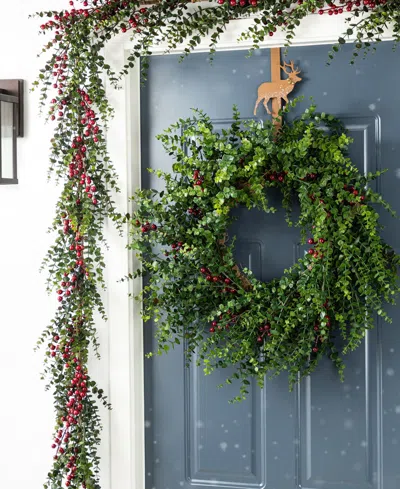 Glitzhome Christmas Greenery Dripping Eucalyptus Garlands With Berries, Set Of 2 In Multi