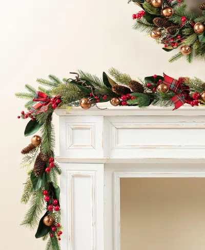 Glitzhome Christmas Bell, Pinecone And Berry Bow Wreath And Matched Garlands, Set Of 3 In Multi