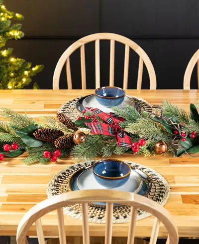 Glitzhome Christmas Bell, Pinecone And Berry Bow Wreath And Matched Garlands, Set Of 3 In Multi